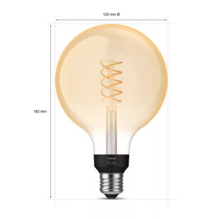 Светодиодная лампочка с регулированием яркости Philips Hue WHITE FILAMENT G125 E27/7W/230V 2100K