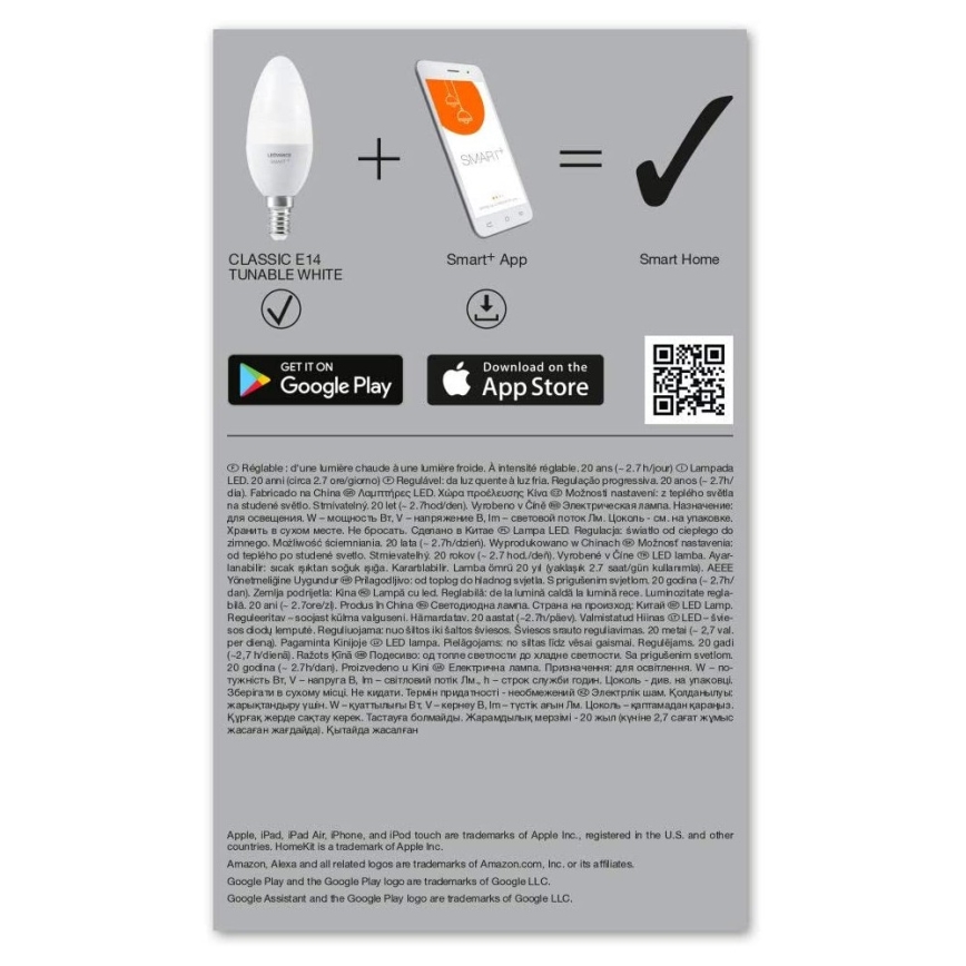 Светодиодная лампочка с регулированием яркости SMART+ E14/5W/230V 2700K-6500K Wi-Fi - Ledvance