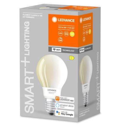 Светодиодная лампочка с регулированием яркости SMART+ FILAMENT E27/11W/230V 2700K Wi-Fi - Ledvance