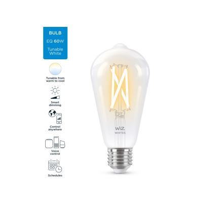 Светодиодная лампочка с регулированием яркости FILAMENT ST64 E27/6,7W/230V 2700-6500K CRI 90 Wi-Fi - WiZ