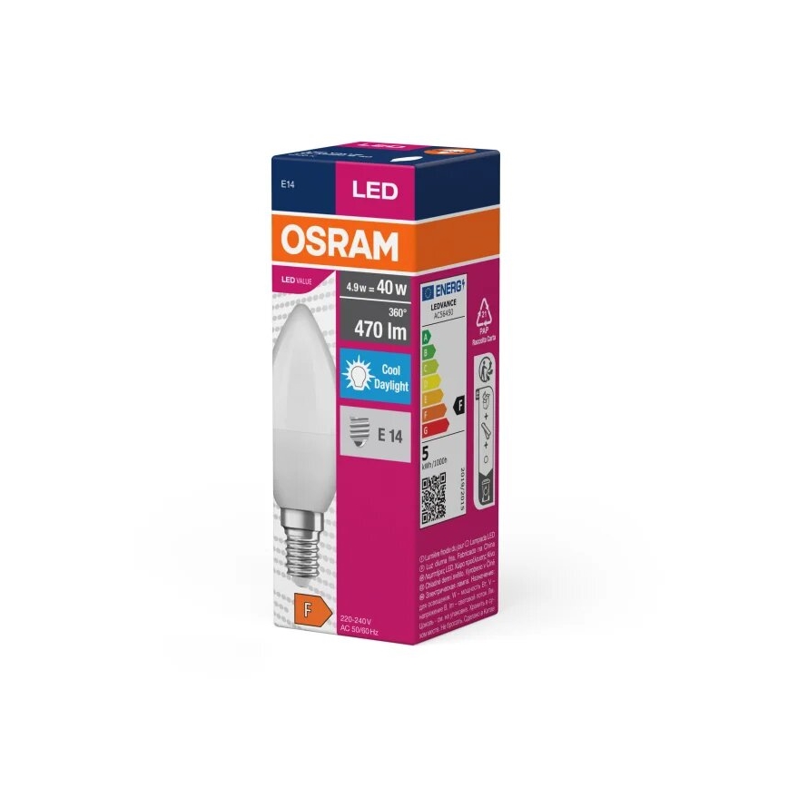 Светодиодная лампочка VALUE B40 E14/4,9W/230V 6500K - Osram