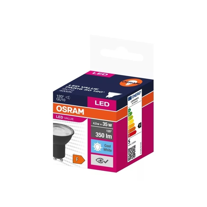 Светодиодная лампочка VALUE PAR16 GU10/4,5W/230V 4000K 120° черный - Osram