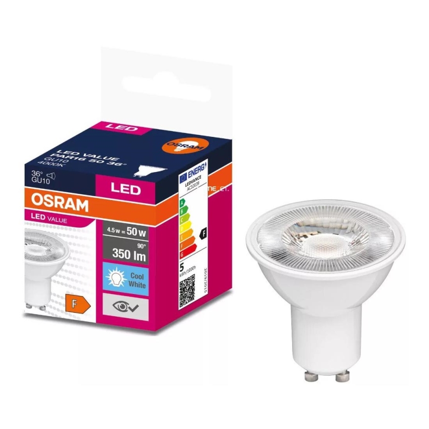 Светодиодная лампочка VALUE PAR16 GU10/4,5W/230V 4000K 36° белый - Osram