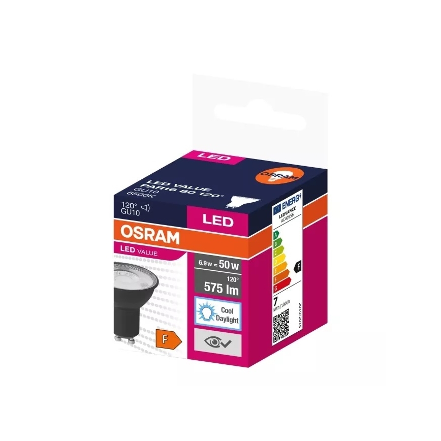Светодиодная лампочка VALUE PAR16 GU10/6,9W/230V 6500K 120° черный - Osram