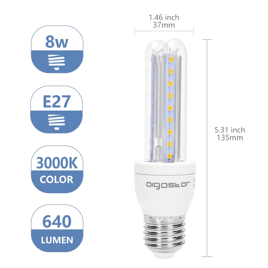 Светодиодная лампочка B5 E27/8W/230V 3000K - Aigostar