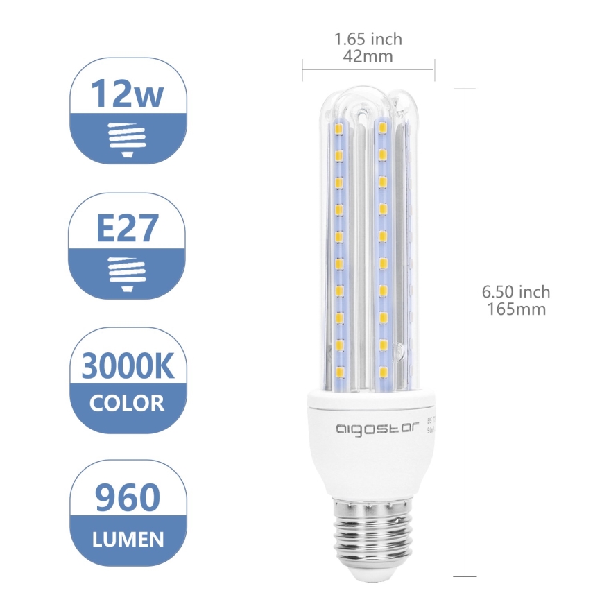 Светодиодная лампочка E27/12W/230V 3000K - Aigostar