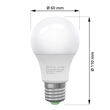 Светодиодная лампочка ECOLINE A60 E27/10W/230V 3,000K - Brilagi