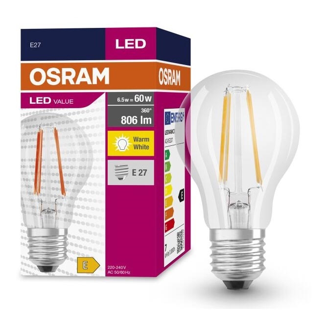 Светодиодная лампочка FILAMENT A60 E27/6,5W/230V 2700K - Osram