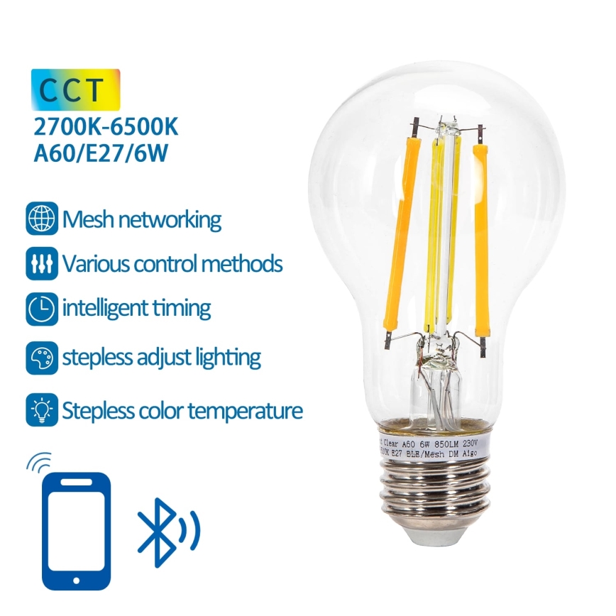 Светодиодная лампочка с регулированием яркости FILAMENT MESH Smart A60 E27/6W/230V 2700-6500K - Aigostar