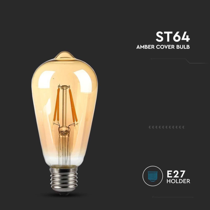 Светодиодная лампочка FILAMENT AMBER ST64 E27/8W/230V 2200K
