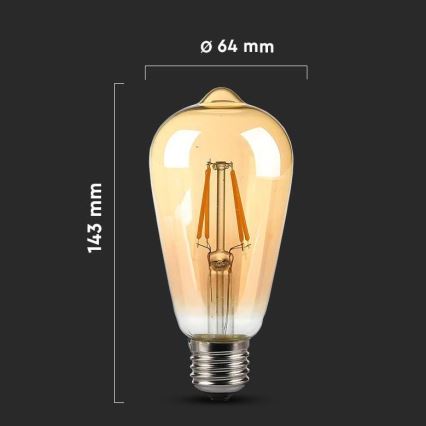 Светодиодная лампочка FILAMENT AMBER ST64 E27/8W/230V 2200K