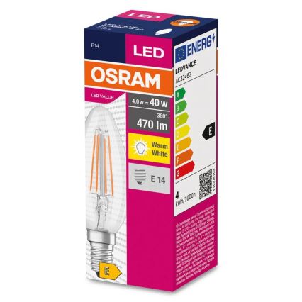 Светодиодная лампочка FILAMENT B40 E14/4W/230V 2700K - Osram