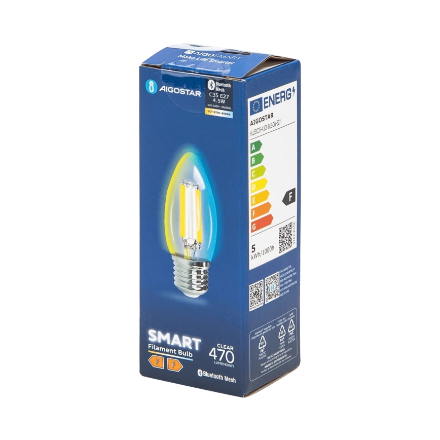Светодиодная лампочка с регулированием яркости FILAMENT MESH Smart C35 E27/4,5W/230V 2700-6500K - Aigostar