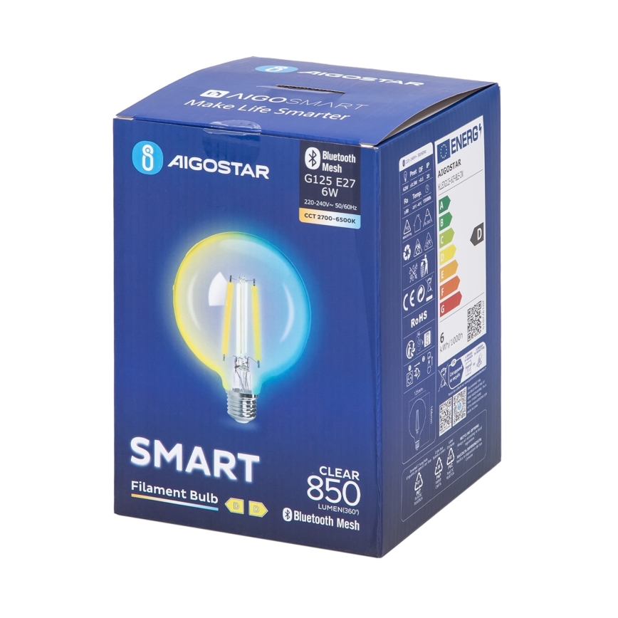 Светодиодная лампочка с регулированием яркости FILAMENT MESH Smart G125 E27/6W/230V 2700-6500K - Aigostar