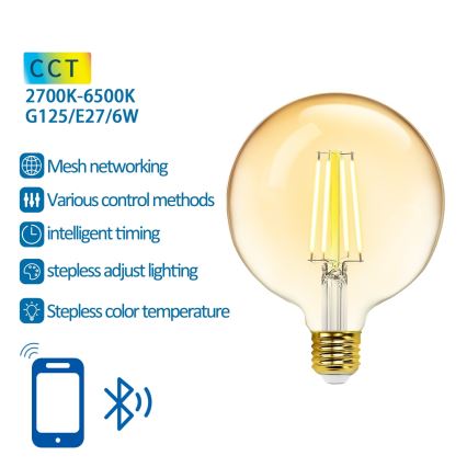Светодиодная лампочка с регулированием яркости FILAMENT MESH Smart G125 E27/6W/230V 2700-6500K - Aigostar