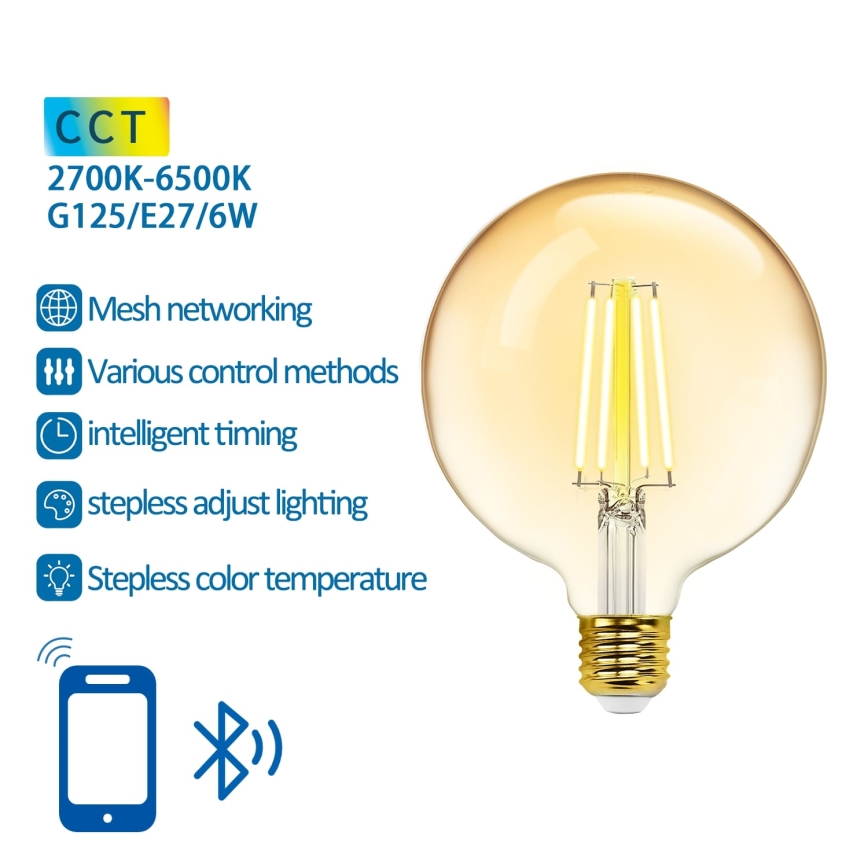 Светодиодная лампочка с регулированием яркости FILAMENT MESH Smart G125 E27/6W/230V 2700-6500K - Aigostar