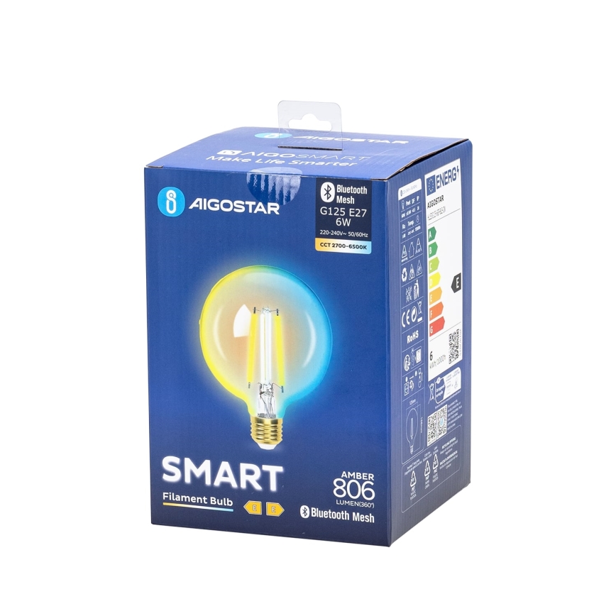 Светодиодная лампочка с регулированием яркости FILAMENT MESH Smart G125 E27/6W/230V 2700-6500K - Aigostar
