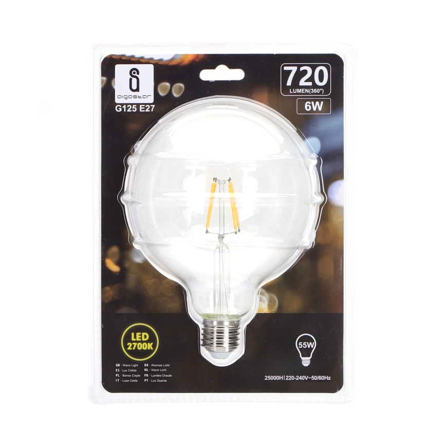 Светодиодная лампочка FILAMENT G125 E27/6W/230V 2700K - Aigostar