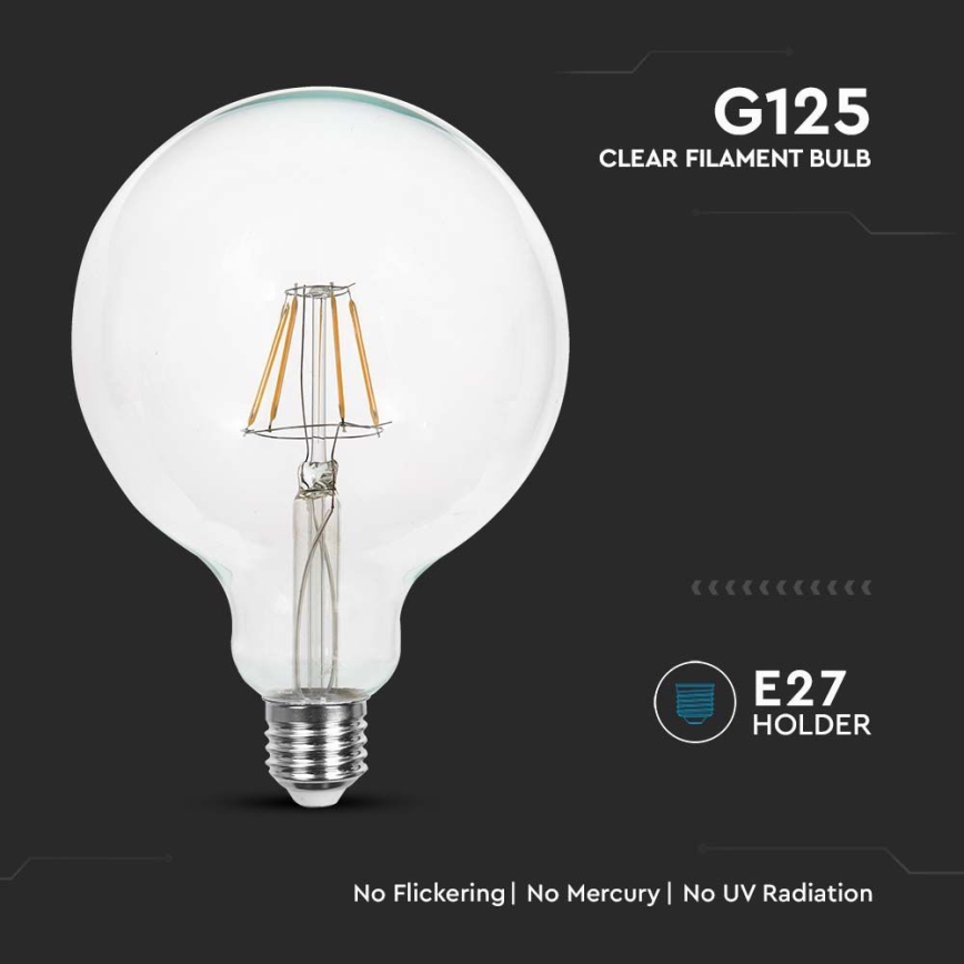 Светодиодная лампочка FILAMENT G125 E27/6W/230V 3000K