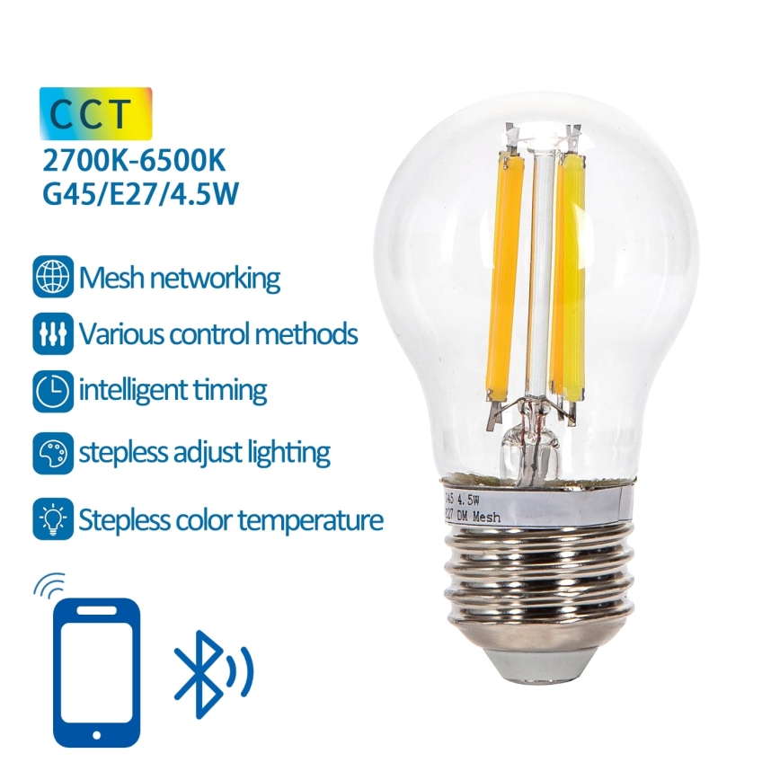 Светодиодная лампочка с регулированием яркости FILAMENT MESH Smart G45 E27/4,5W/230V 2700-6500K - Aigostar