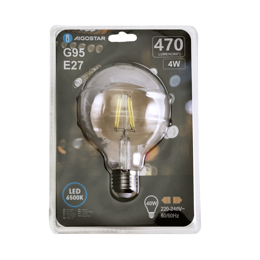Светодиодная лампочка FILAMENT G95 E27/4W/230V 6500K - Aigostar