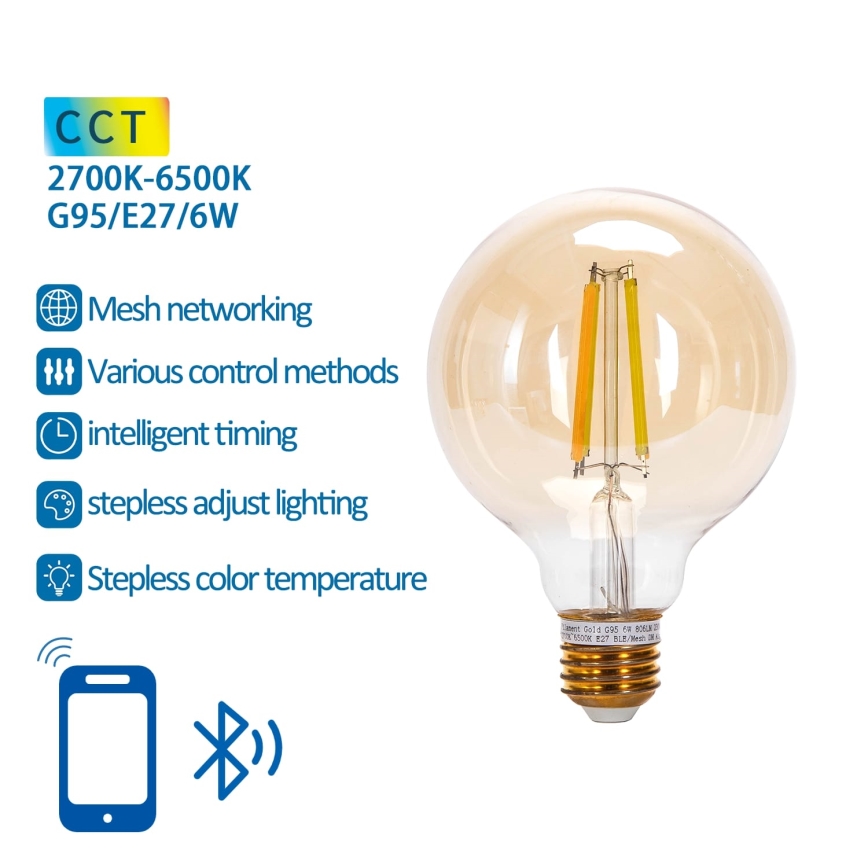 Светодиодная лампочка с регулированием яркости FILAMENT MESH Smart G95 E27/6W/230V 2700-6500K - Aigostar