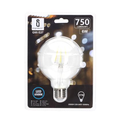 Светодиодная лампочка FILAMENT G95 E27/6W/230V 6500K - Aigostar