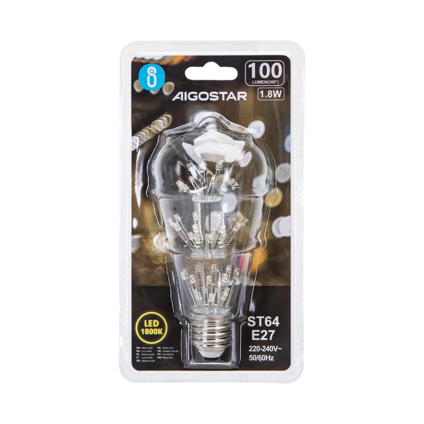 Светодиодная лампочка FILAMENT ST64 E27/1,8W/230V 1800K - Aigostar