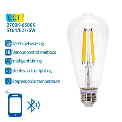 Светодиодная лампочка с регулированием яркости FILAMENT MESH Smart ST64 E27/6W/230V 2700-6500K - Aigostar