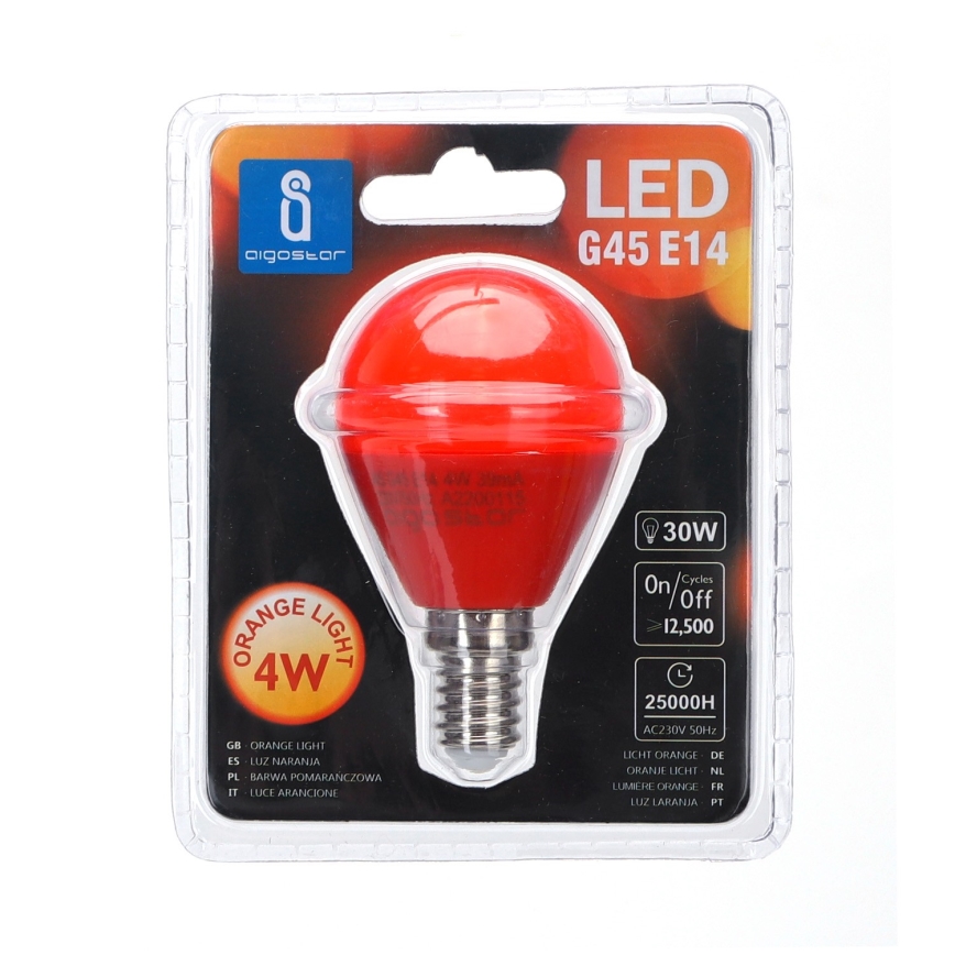 Светодиодная лампочка G45 E14/4W/230V оранжевый - Aigostar