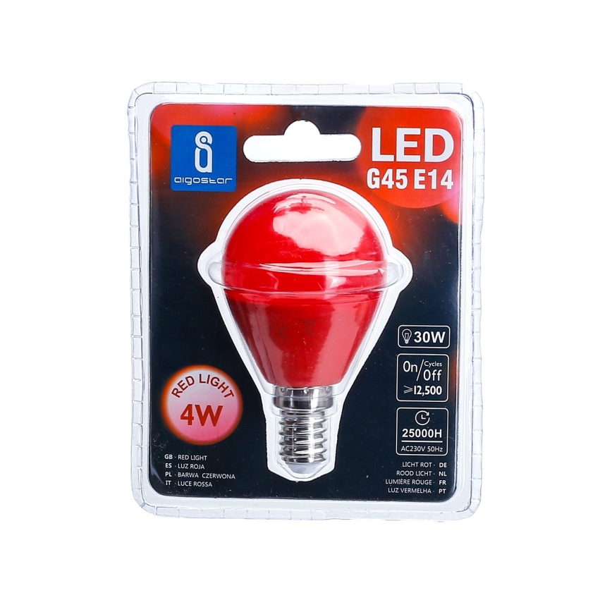 Светодиодная лампочка G45 E14/4W/230V красный - Aigostar