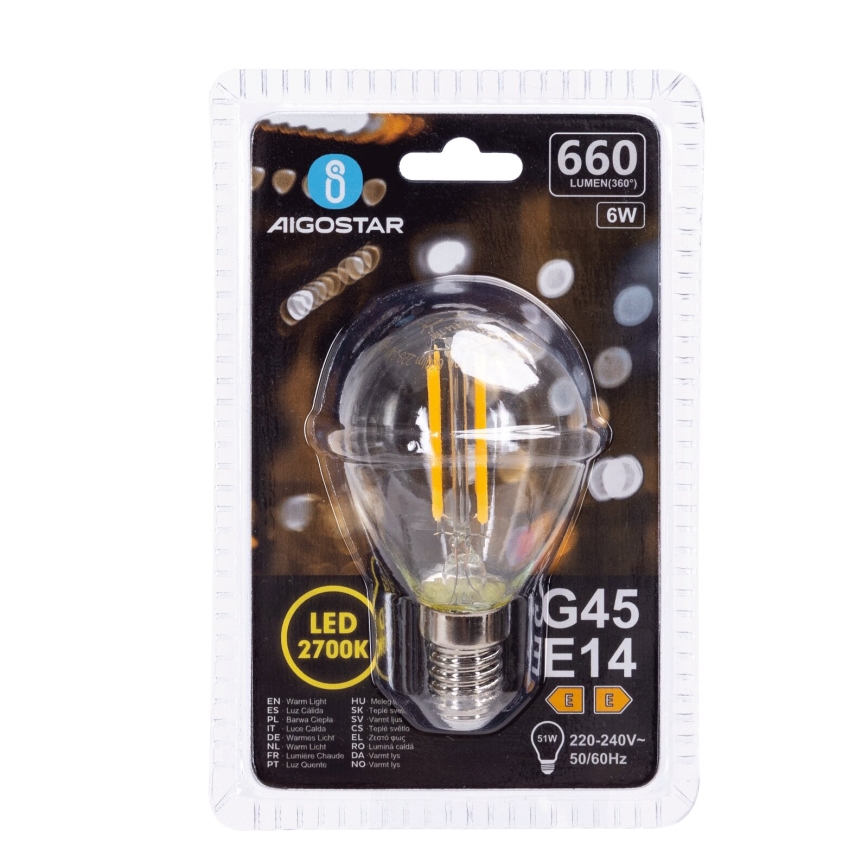 Светодиодная лампочка G45 E14/6W/230V 2700K - Aigostar