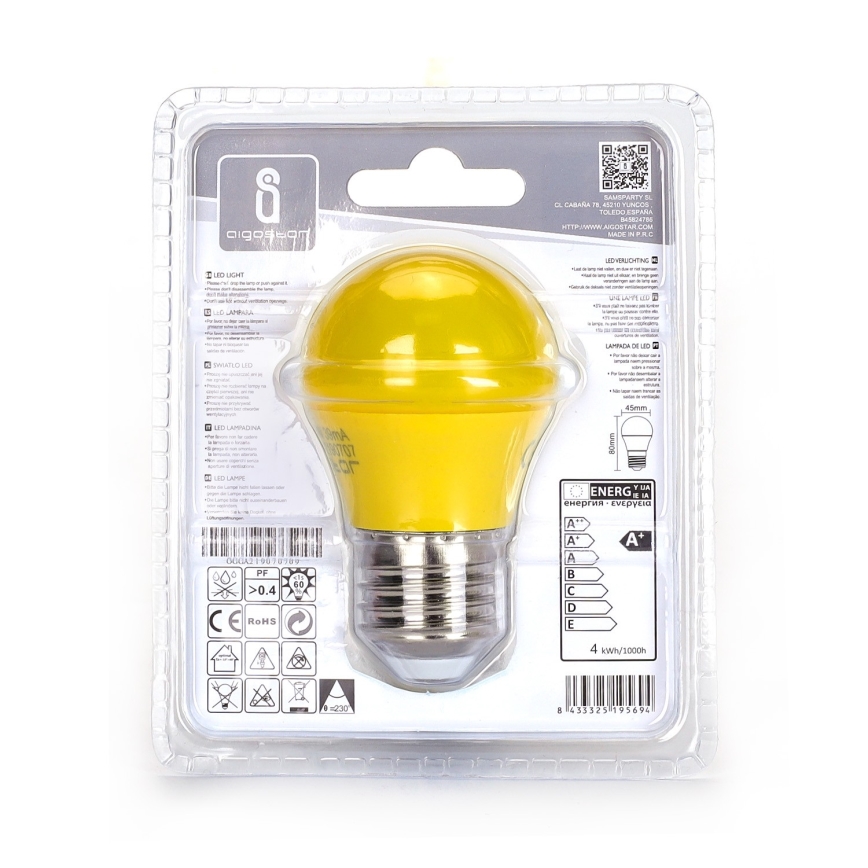 Светодиодная лампочка G45 E27/4W/230V желтый - Aigostar