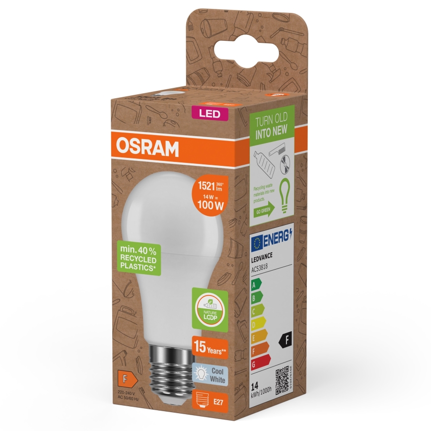 Светодиодная лампочка из переработанного пластика A100 E27/14W/230V 4000K - Osram