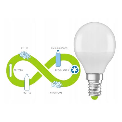 Светодиодная лампочка из переработанного пластика P45 E14/4,9W/230V 2700K - Ledvance