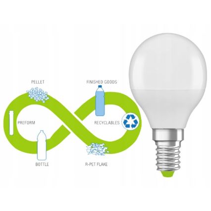 Светодиодная лампочка из переработанного пластика P45 E14/4,9W/230V 4000K - Ledvance