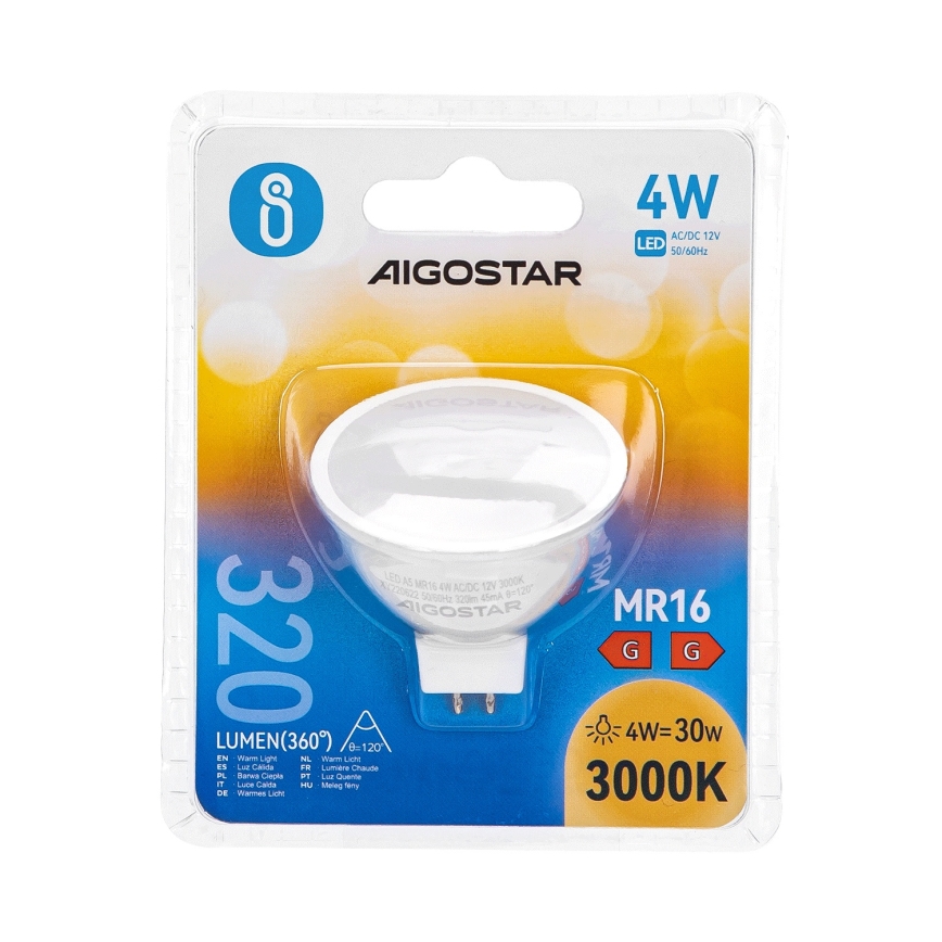 Светодиодная лампочка MR16 GU5,3/4W/12V 3000K - Aigostar