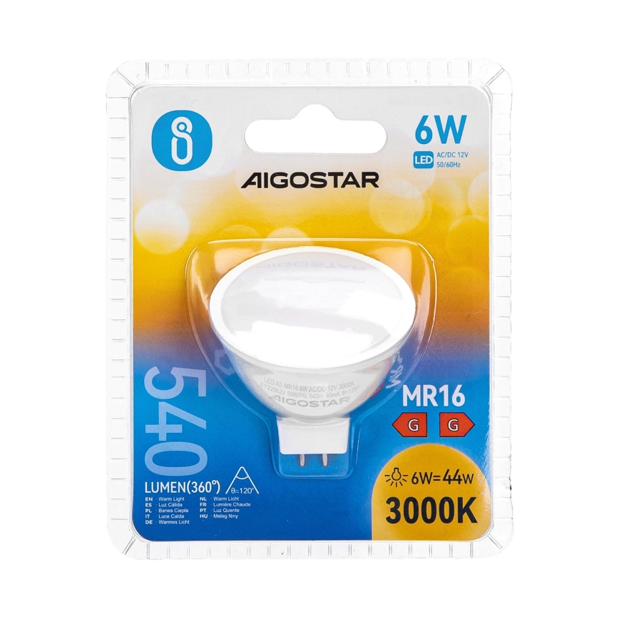 Светодиодная лампочка MR16 GU5,3/6W/12V 3000K - Aigostar