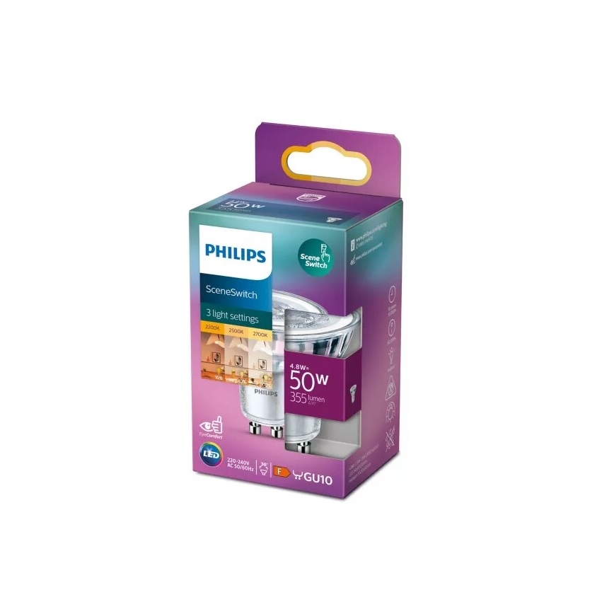 Светодиодная лампочка Philips SCENE SWITCH PAR16 GU10/4,8W/230V 2200/2500/2700K