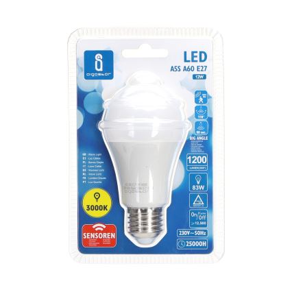 Светодиодная лампочка с датчиком движения и освещенности A60 E27/12W/230V 3000K - Aigostar
