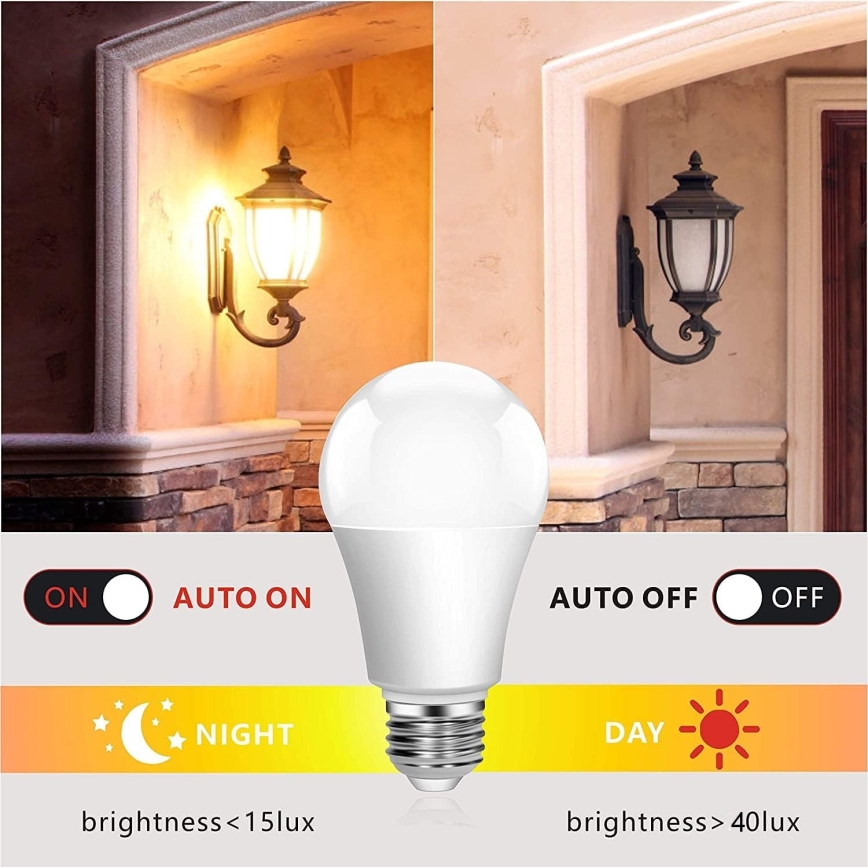 Светодиодная лампочка с датчиком освещенности ECOLINE A60 E27/12W/230V 3000K -  Brilagi