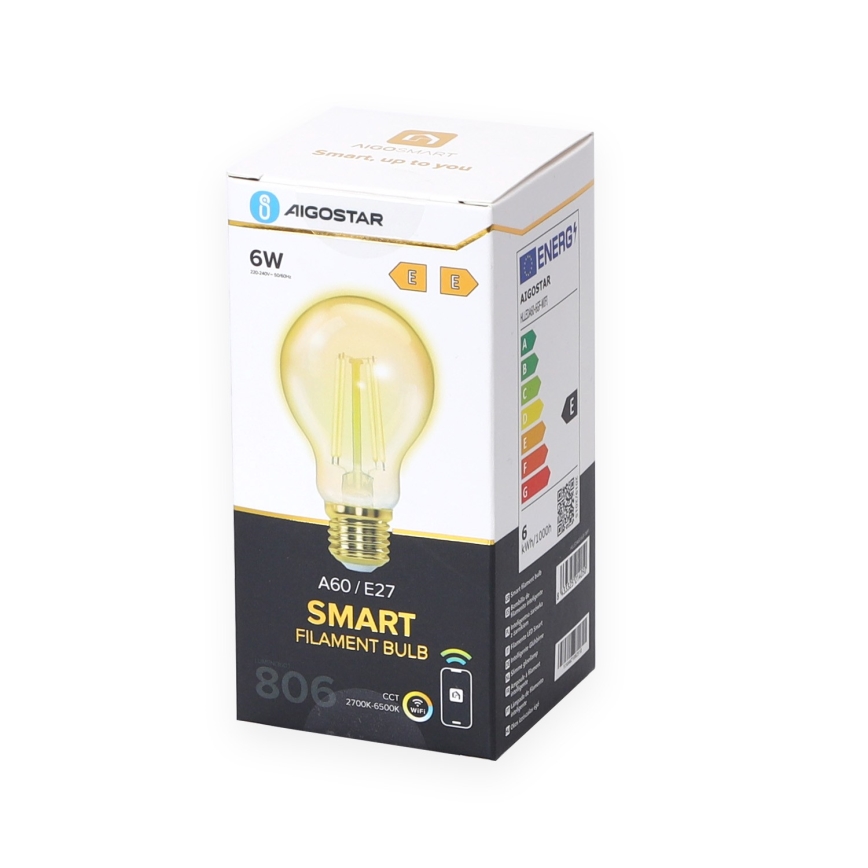 Светодиодная лампочка с регулированием яркости A60 E27/6W/230V 2700-6500K Wi-Fi - Aigostar