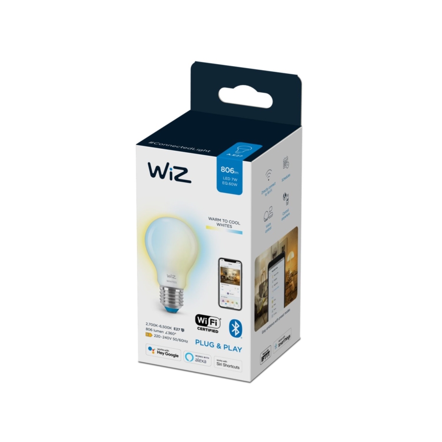 Светодиодная лампочка с регулированием яркости A60 E27/7W/230V 2700-6500K CRI 90 Wi-Fi - WiZ