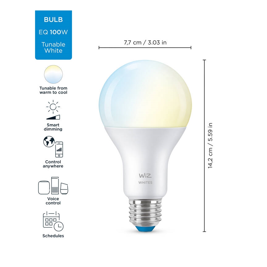 Светодиодная лампочка с регулированием яркости A67 E27/13W/230V 2700-6500K CRI 90 Wi-Fi - WiZ