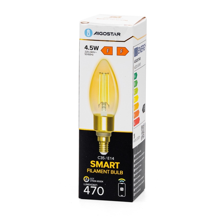 Светодиодная лампочка с регулированием яркости FILAMENT C35 E14/4,5W/230V 2700-6500K Wi-Fi - Aigostar