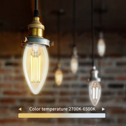 Светодиодная лампочка с регулированием яркости FILAMENT C35 E27/4,5W/230V 2700-6500K Wi-Fi - Aigostar