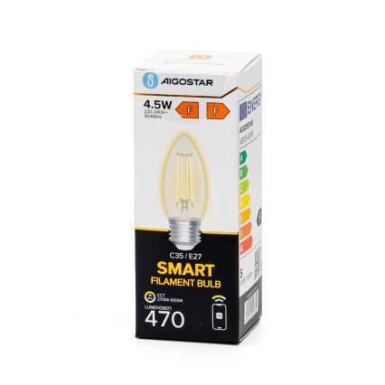 Светодиодная лампочка с регулированием яркости FILAMENT C35 E27/4,5W/230V 2700-6500K Wi-Fi - Aigostar
