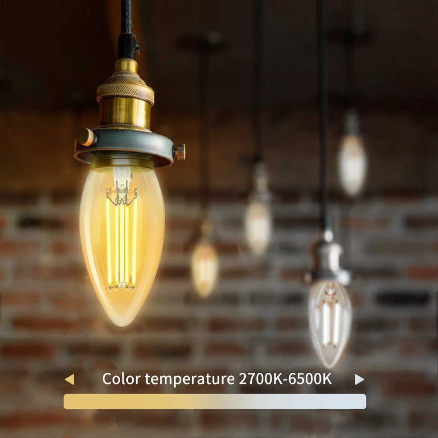 Светодиодная лампочка с регулированием яркости FILAMENT C35 E27/4,5W/230V 2700-6500K Wi-Fi - Aigostar