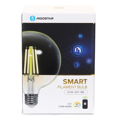 Светодиодная лампочка с регулированием яркости FILAMENT G125 E27/6W/230V 2700-6500K Wi-Fi - Aigostar