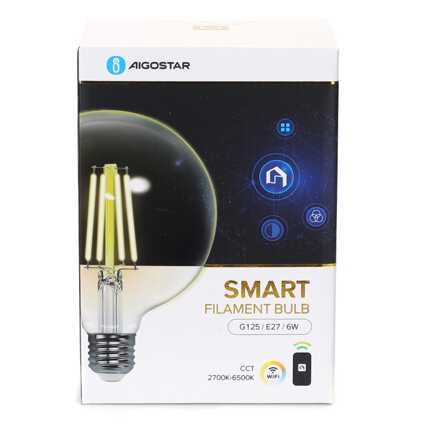 Светодиодная лампочка с регулированием яркости FILAMENT G125 E27/6W/230V 2700-6500K Wi-Fi - Aigostar